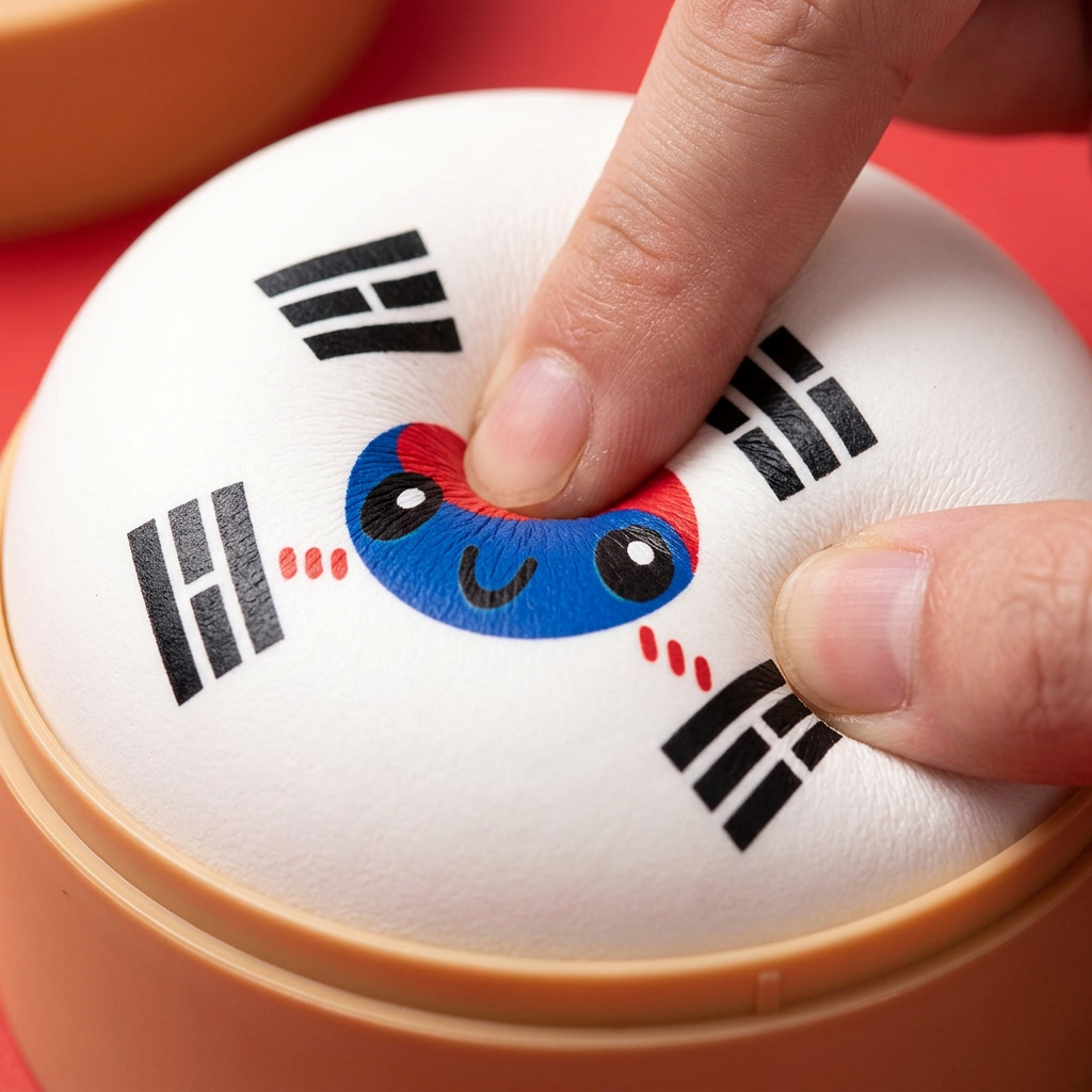 Flag Squishy Dumpling Corea del Sur — efecto slow-rise, la espuma recupera su forma