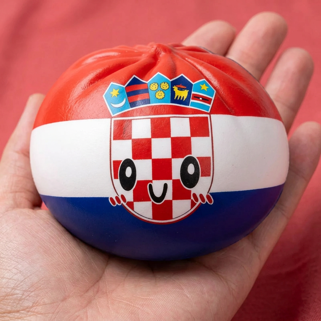 Flag Squishy Dumpling Croacia en la mano, tamaño real