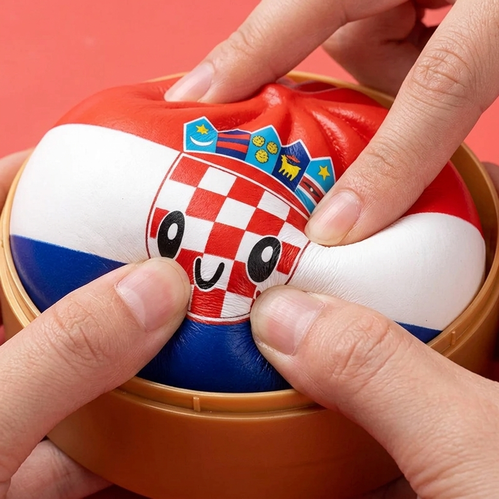 Flag Squishy Dumpling Croacia — efecto slow-rise, la espuma recupera su forma