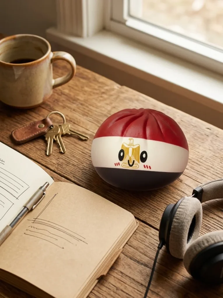 Flag Dumpling Squishy Egipto en un escritorio