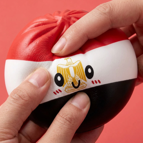 Flag Dumpling Squishy Egipto — efecto slow-rise, la espuma recupera su forma