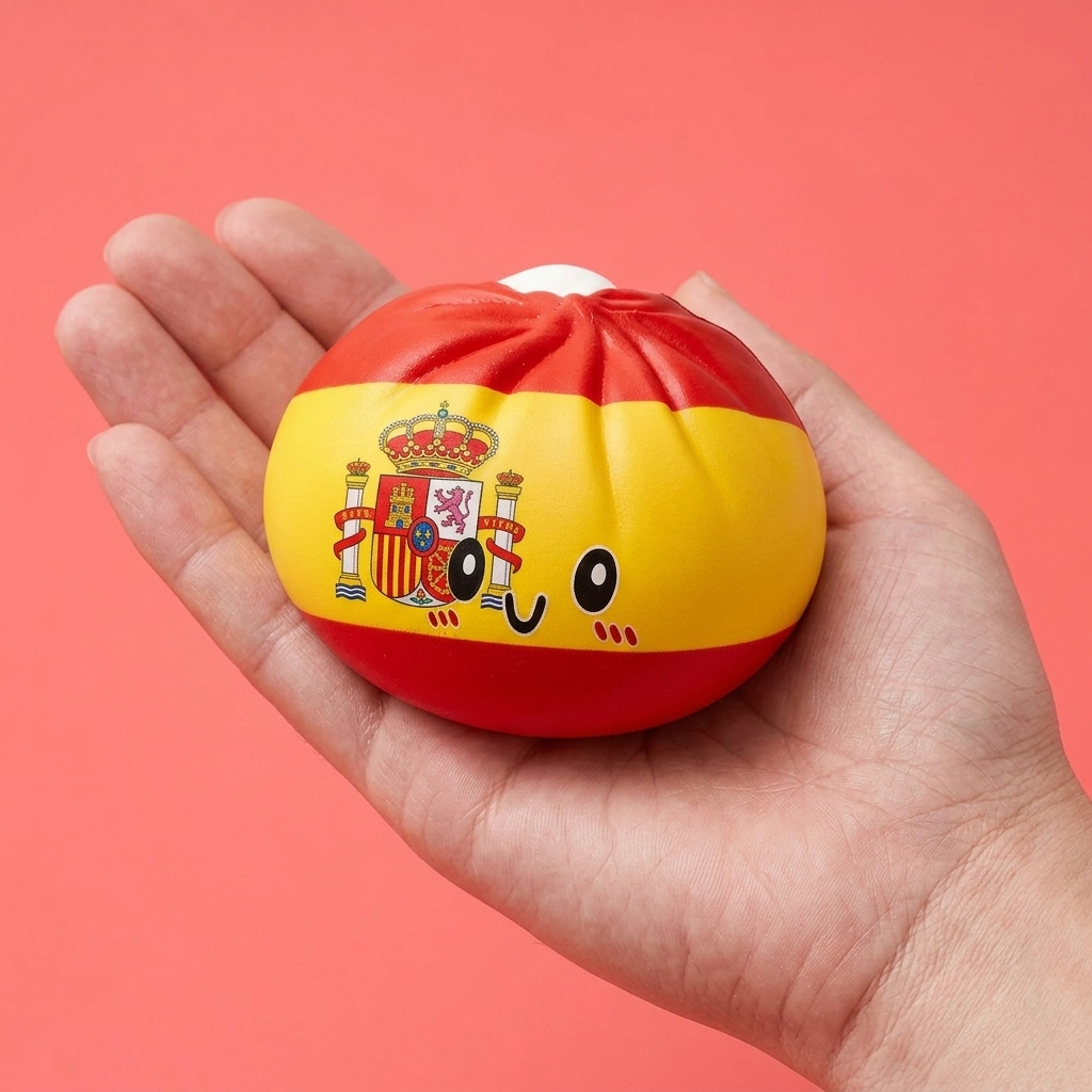Squishy Flag Dumpling España en la mano, tamaño real