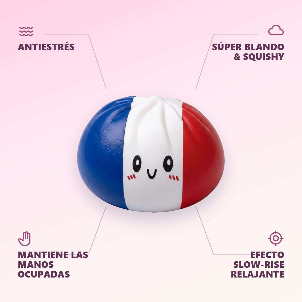 Squishy Dumpling Flag Francia — antiestrés, ultra blando, efecto slow-rise