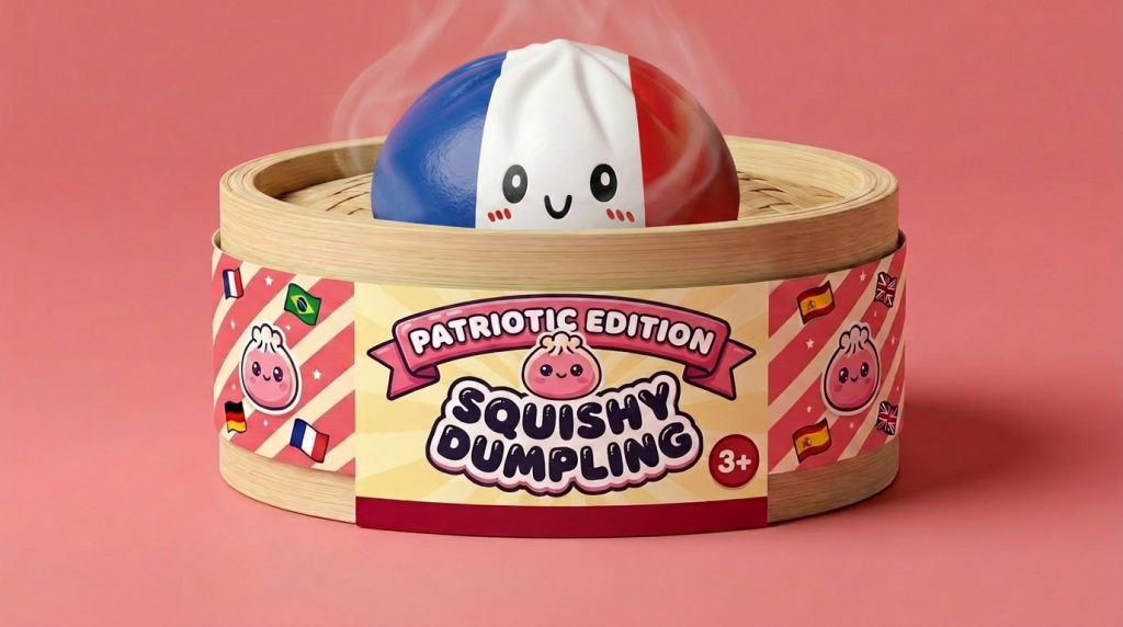 Squishy Dumpling Flag Francia en su cesta de vapor de bambú