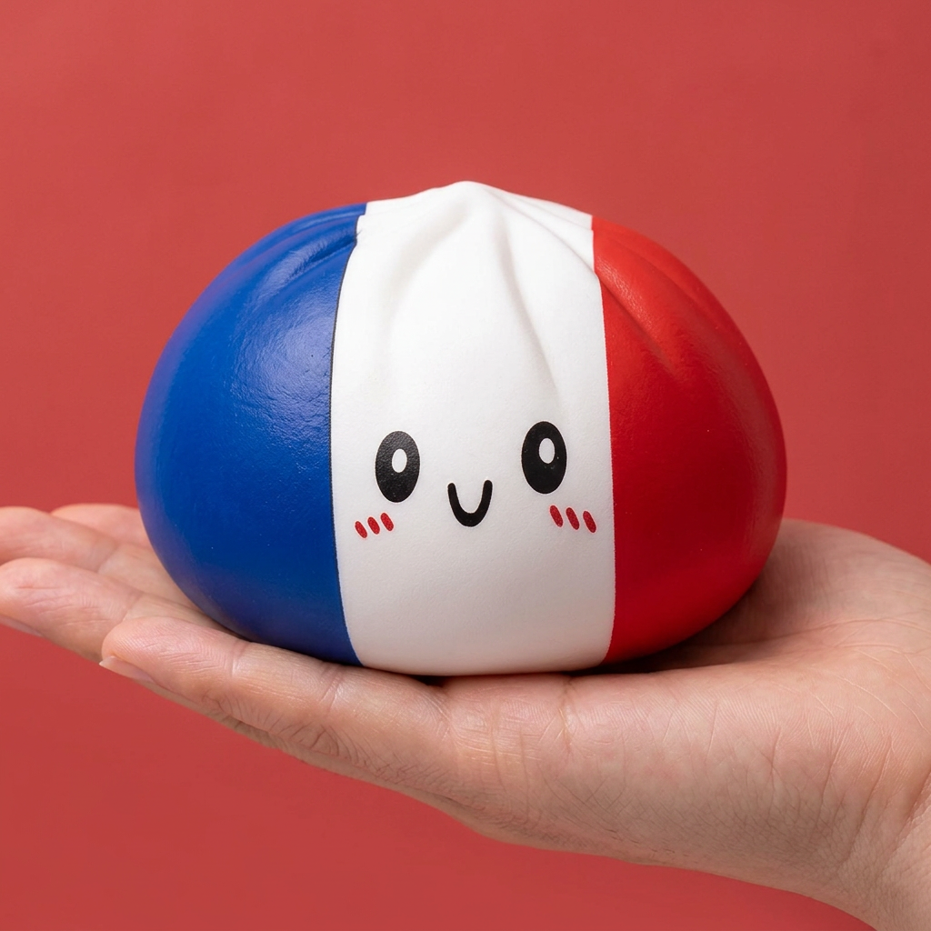 Squishy Dumpling Flag Francia en la mano, tamaño real