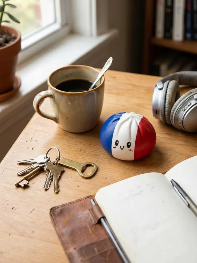 Squishy Dumpling Flag Francia en un escritorio
