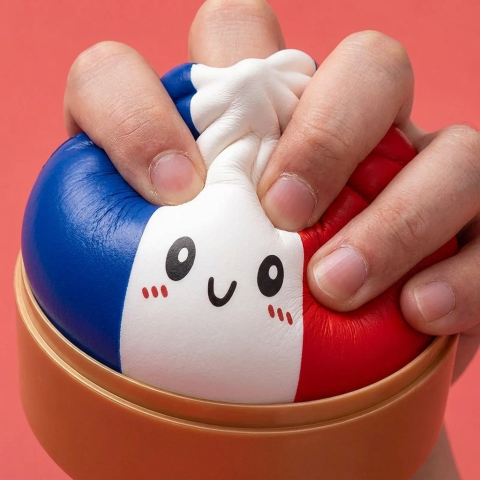 Squishy Dumpling Flag Francia — efecto slow-rise, la espuma recupera su forma