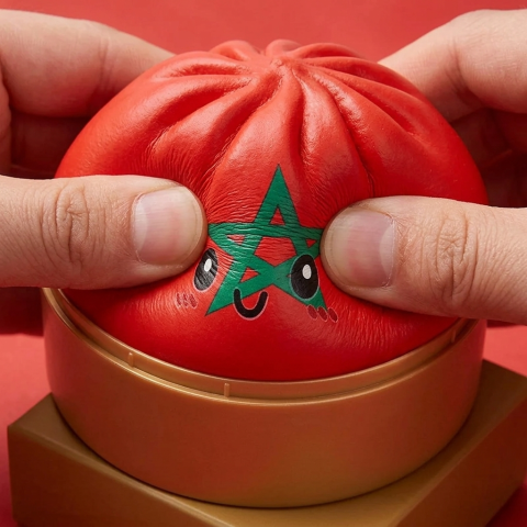 Flag Dumpling Squishy Marruecos — efecto slow-rise, la espuma recupera su forma