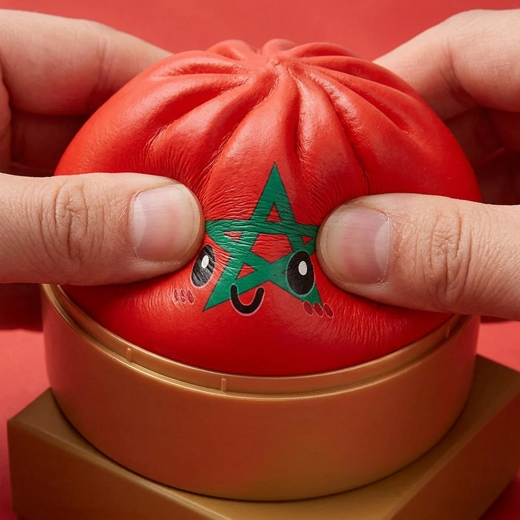Flag Dumpling Squishy Marruecos — efecto slow-rise, la espuma recupera su forma