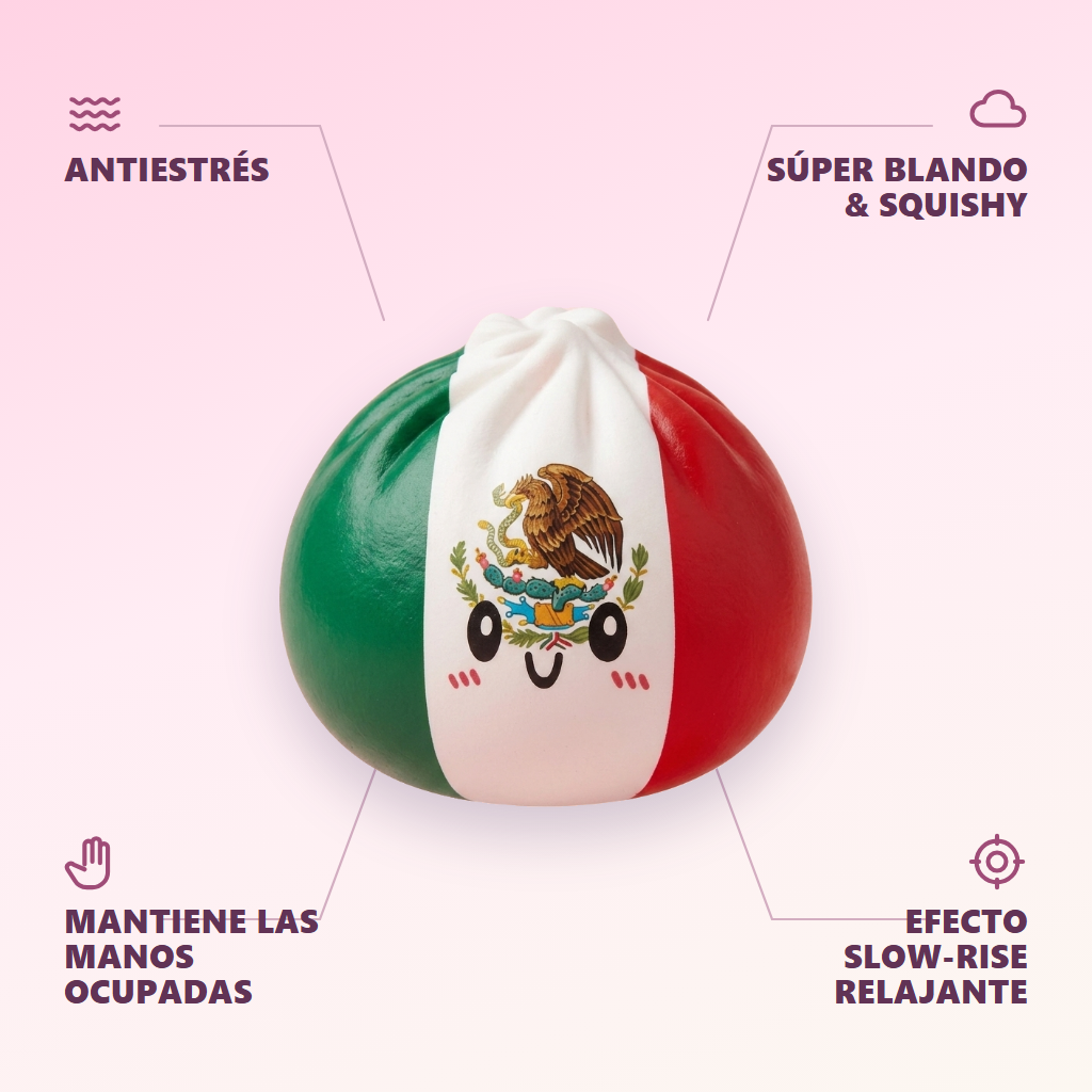 Flag Squishy Dumpling México — antiestrés, ultra blando, efecto slow-rise
