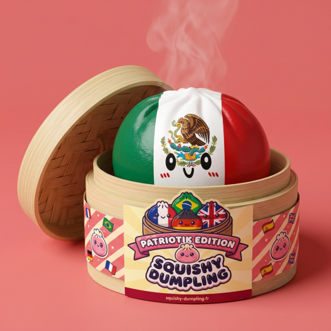 Flag Squishy Dumpling México en su cesta de vapor de bambú