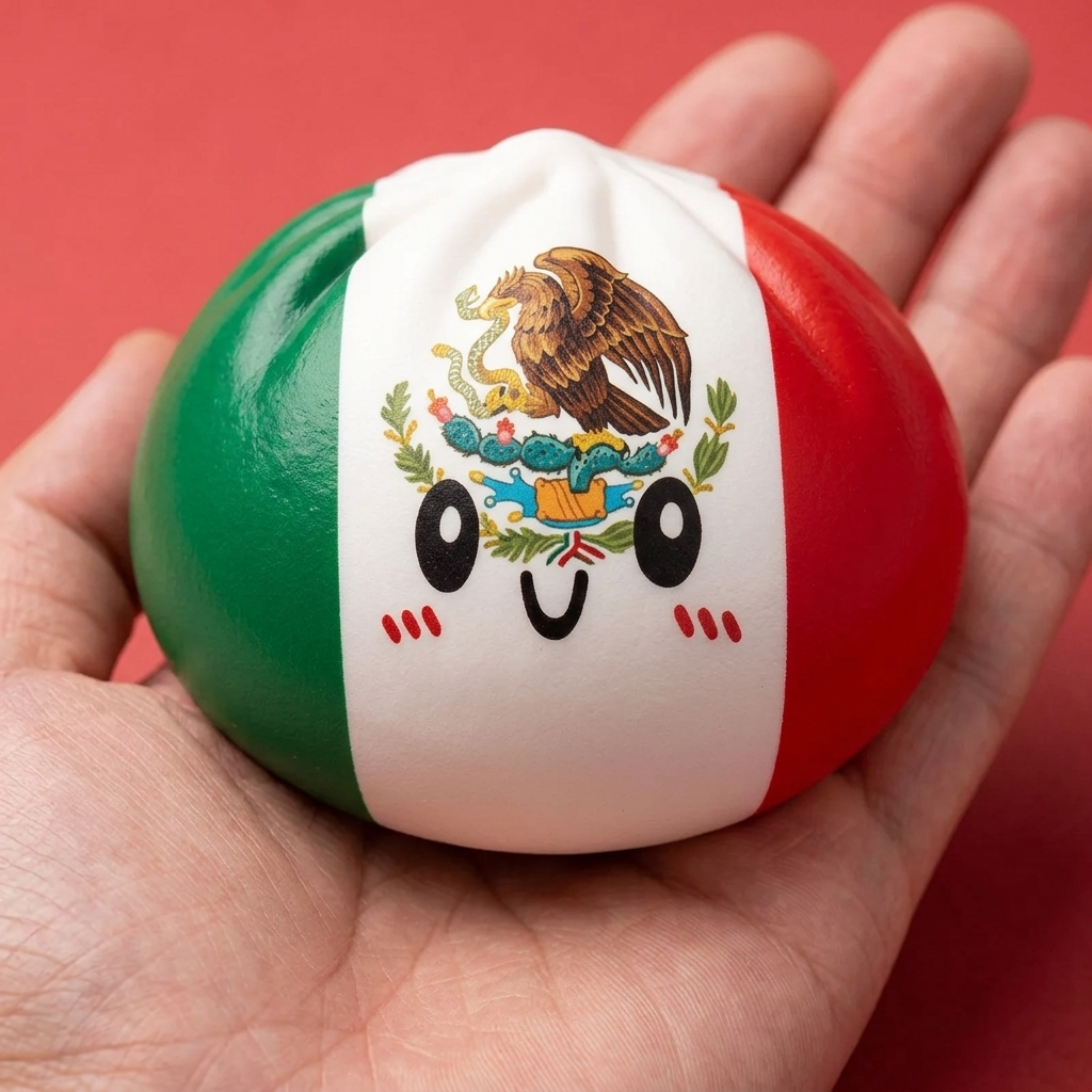 Flag Squishy Dumpling México en la mano, tamaño real