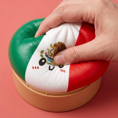 Flag Squishy Dumpling México — efecto slow-rise, la espuma recupera su forma