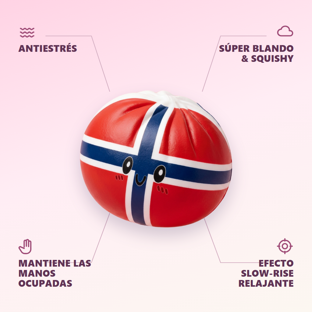 Flag Squishy Dumpling Noruega — antiestrés, ultra blando, efecto slow-rise