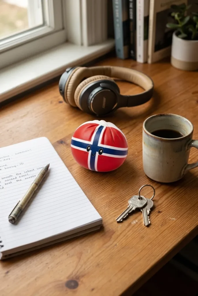 Flag Squishy Dumpling Noruega en un escritorio