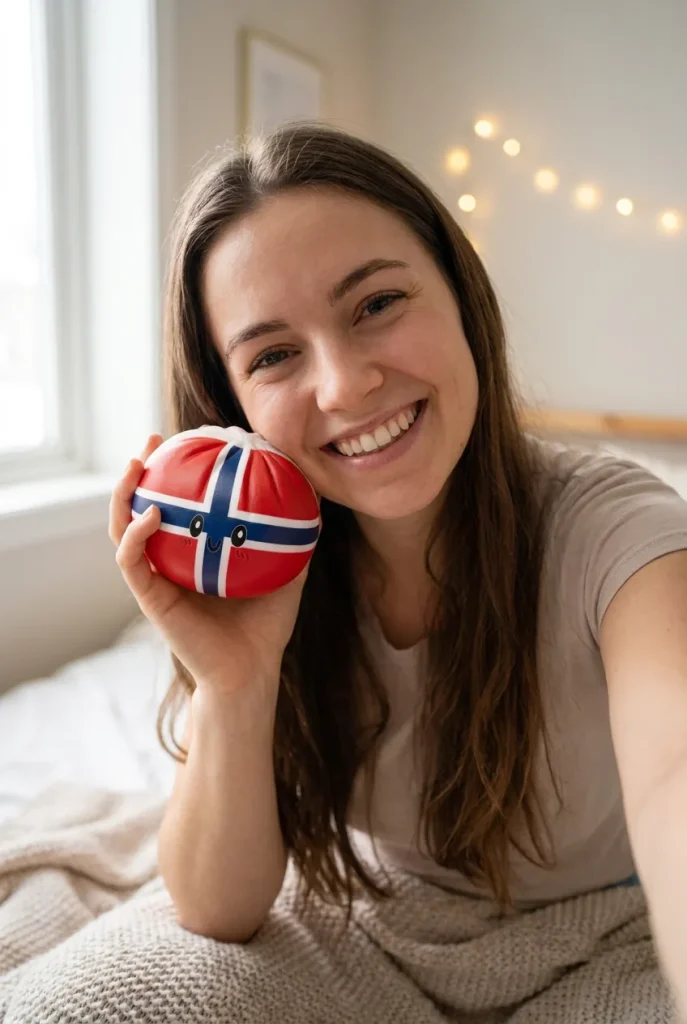 Flag Squishy Dumpling Noruega cerca de la cara