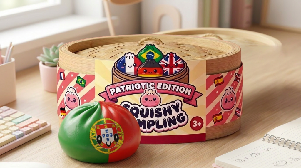 Squishy Dumpling Portugal Bandera Roja y Verde en un ambiente de escritorio