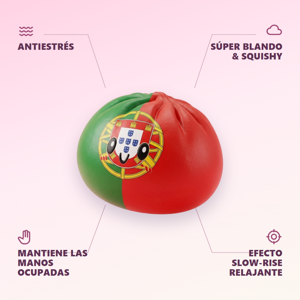 Squishy Dumpling Portugal Bandera Roja y Verde — antiestrés, ultra blando, efecto slow-rise