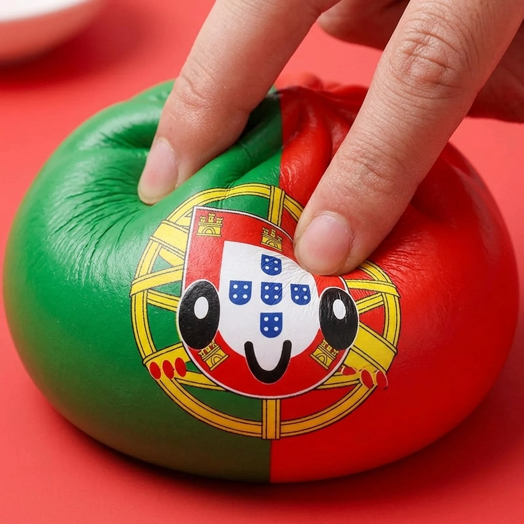 Squishy Dumpling Portugal Bandera Roja y Verde — efecto slow-rise, la espuma recupera su forma