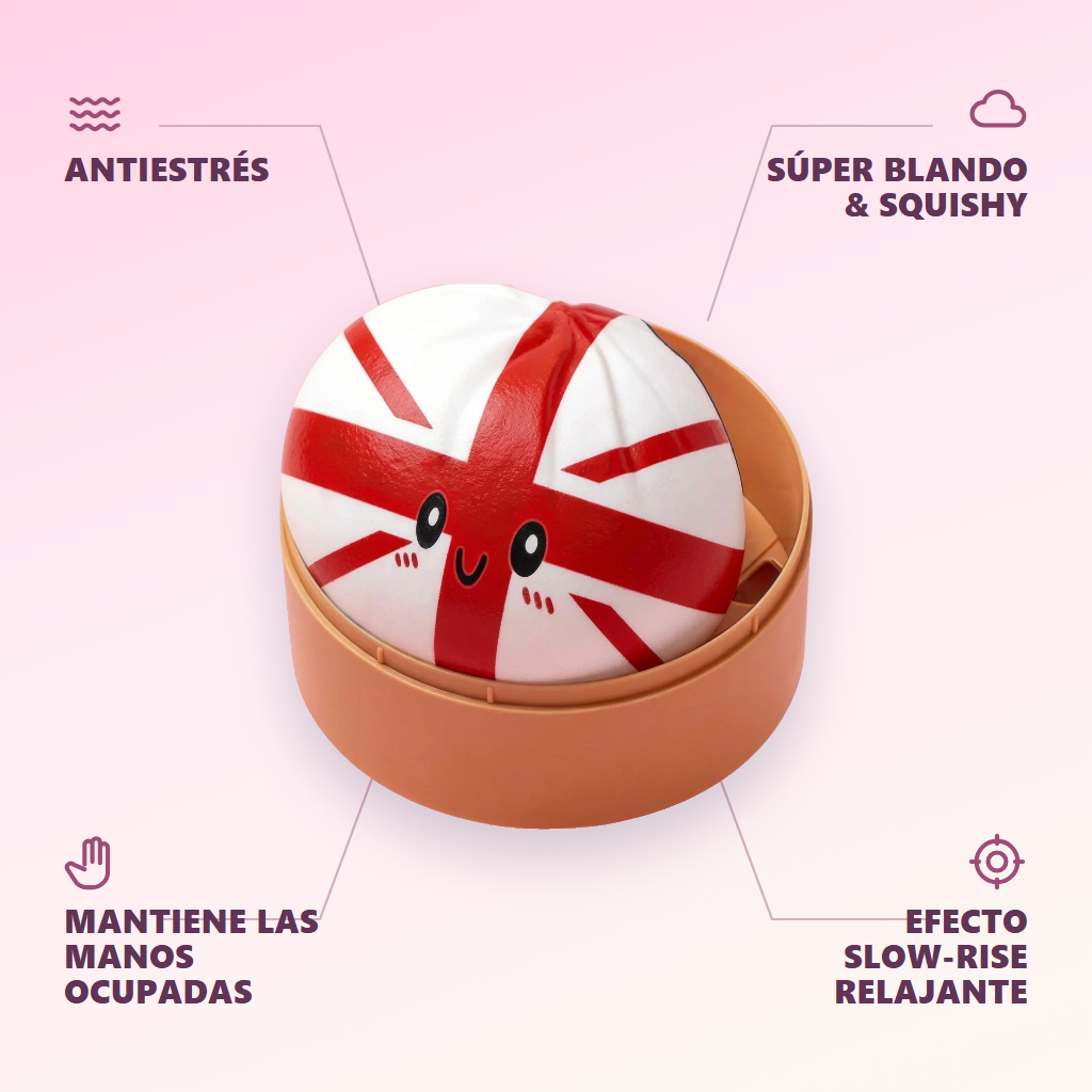 Flag Squishy Toy Dumpling Reino Unido — antiestrés, ultra blando, efecto slow-rise