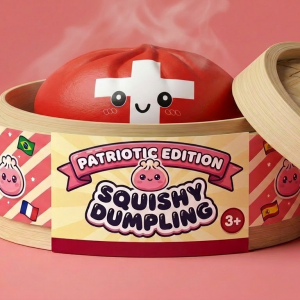 Flag Squishy Toy Dumpling Suiza en su cesta de vapor de bambú