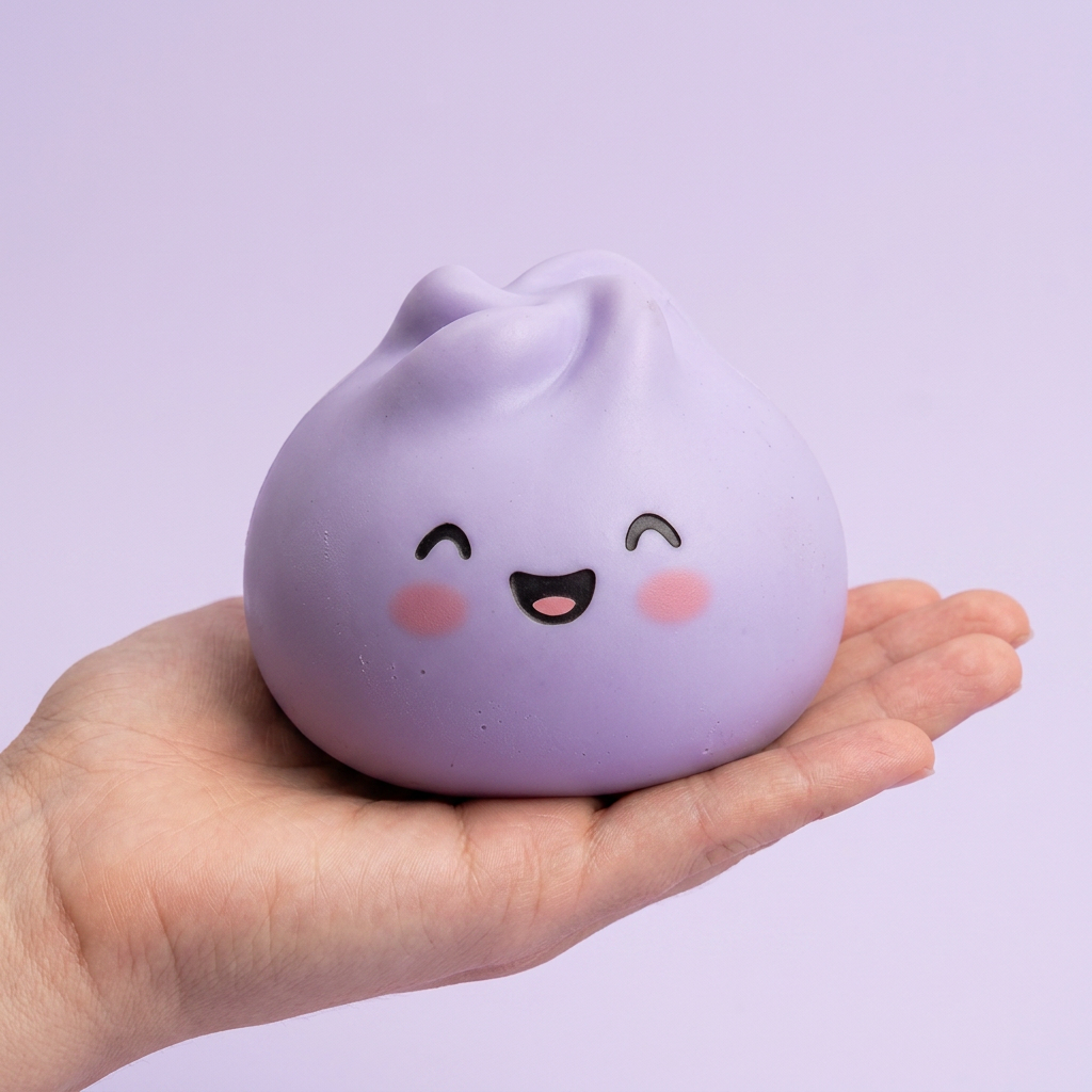 Dumpling Squishy Mystery Peluche Sorpresa en la mano, tamaño real