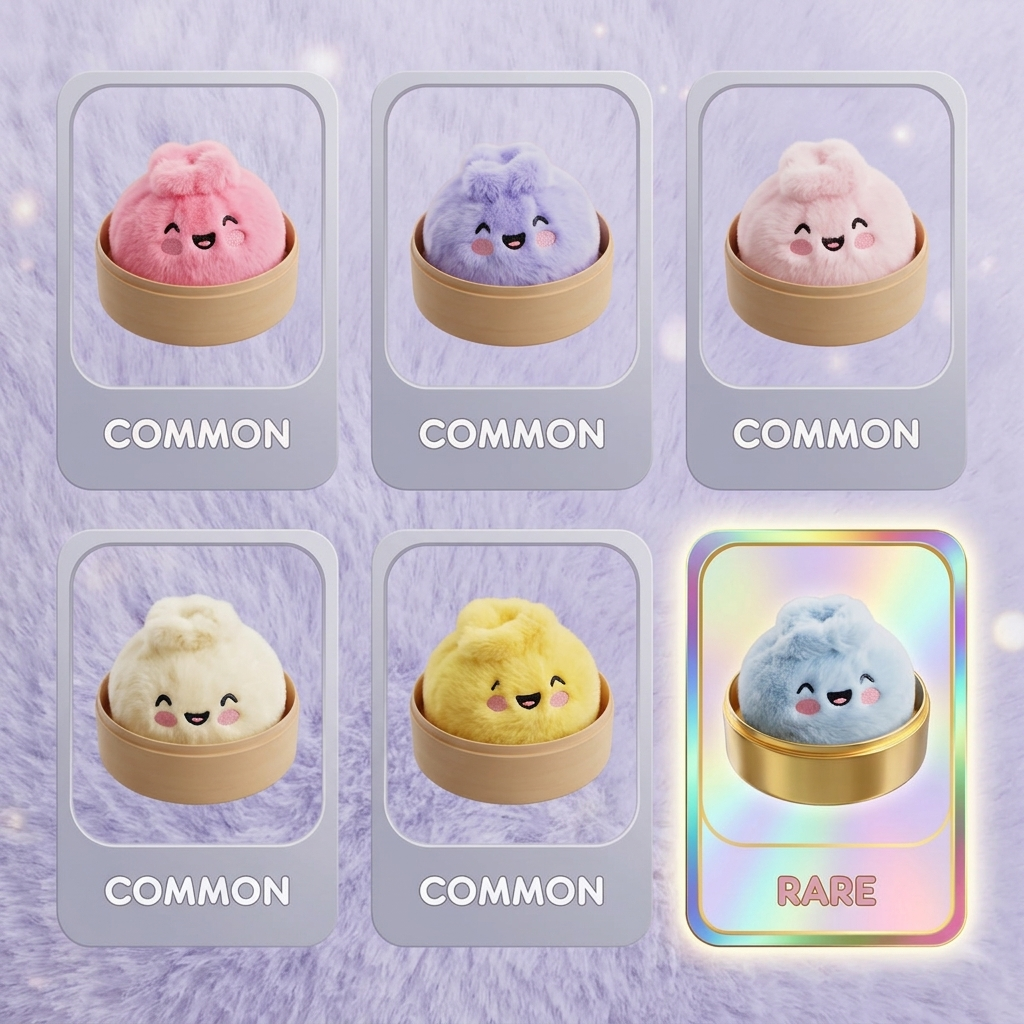 Dumpling Squishy Mystery Peluche Sorpresa — tabla de rarezas (común, raro, ultra raro)
