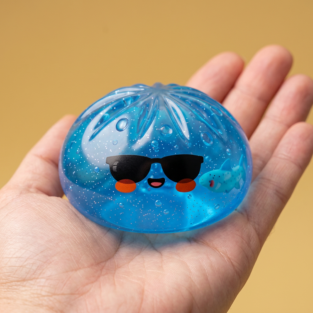 Dumpling Squishy Gafas de Sol Cool en la mano, tamaño real