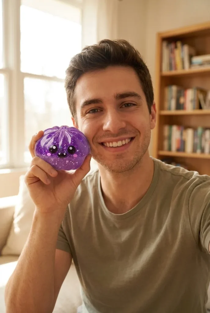 Squishy Dumpling Vampiro Halloween Glitter cerca de la cara
