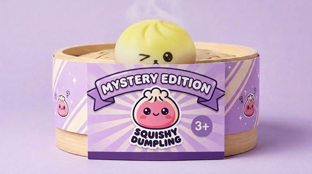 Mystery Dumpling Squishy Sorpresa Viral en su cesta de vapor de bambú