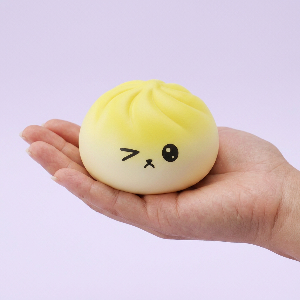 Mystery Dumpling Squishy Sorpresa Viral en la mano, tamaño real