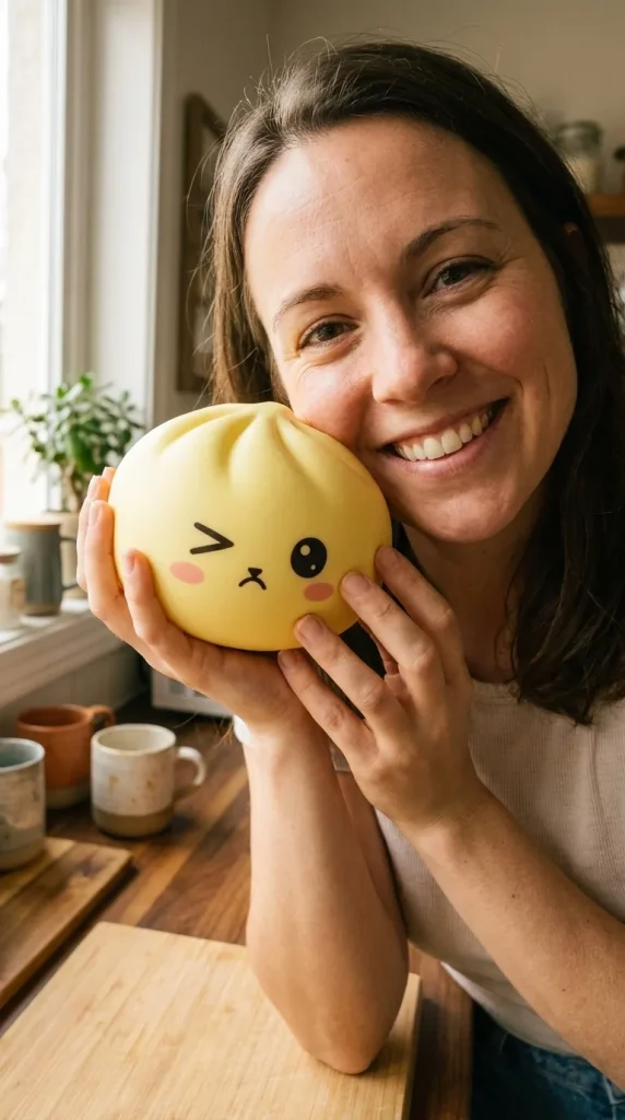 Mystery Dumpling Squishy Sorpresa Viral cerca de la cara