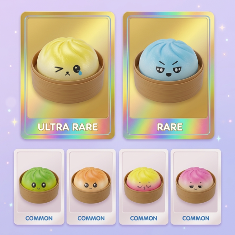 Mystery Dumpling Squishy Sorpresa Viral — tabla de rarezas (común, raro, ultra raro)