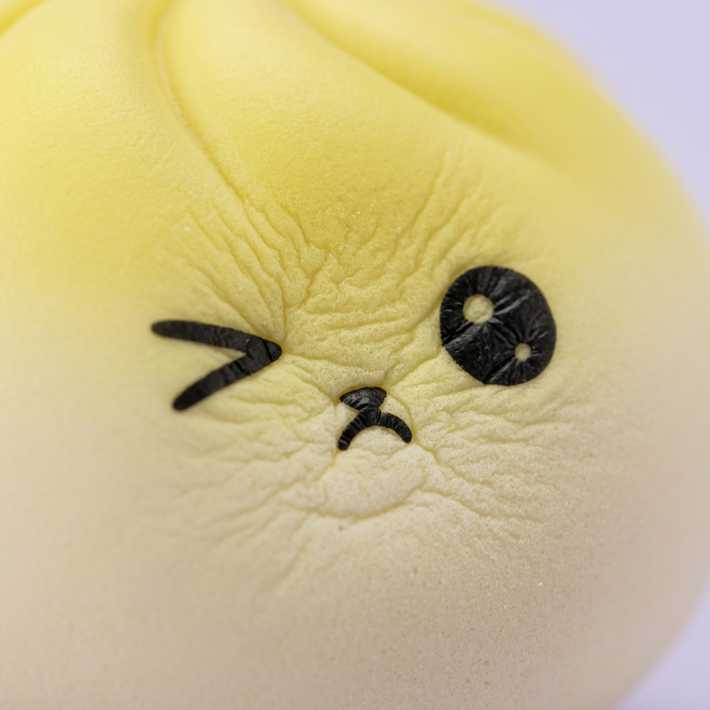 Mystery Dumpling Squishy Sorpresa Viral — primer plano macro de la textura