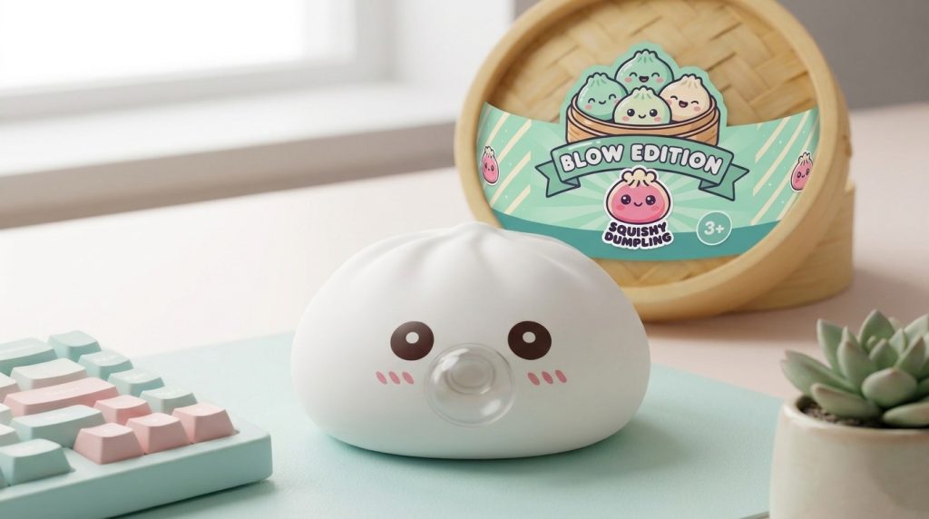 Giant Dumpling Squishy Nube Blanca en un ambiente de escritorio