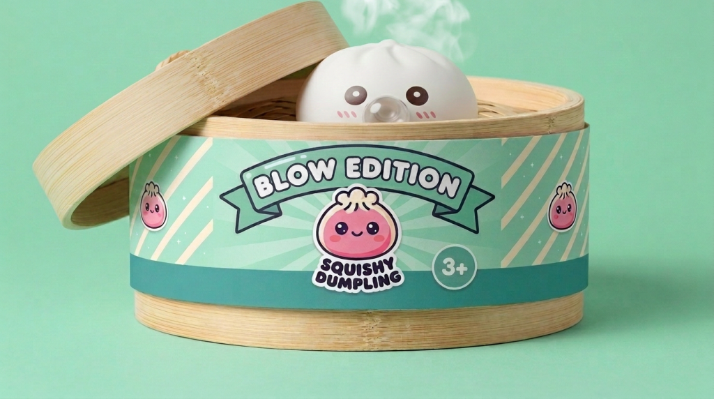Giant Dumpling Squishy Nube Blanca en su cesta de vapor de bambú