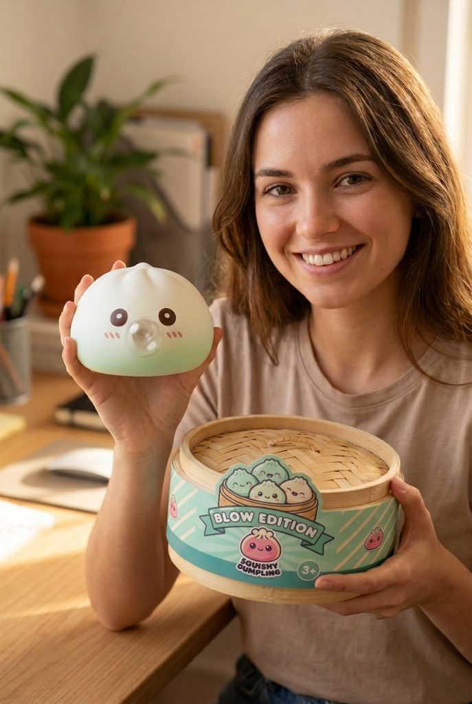 Giant Dumpling Squishy Nube Blanca con su cesta de vapor de bambú