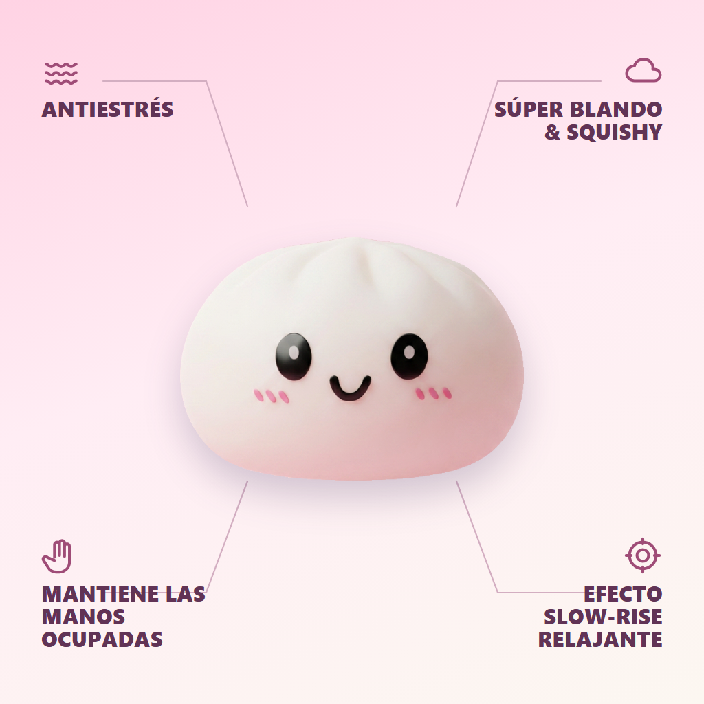 Dumpling Squishy Blanco Nieve — antiestrés, ultra blando, efecto slow-rise