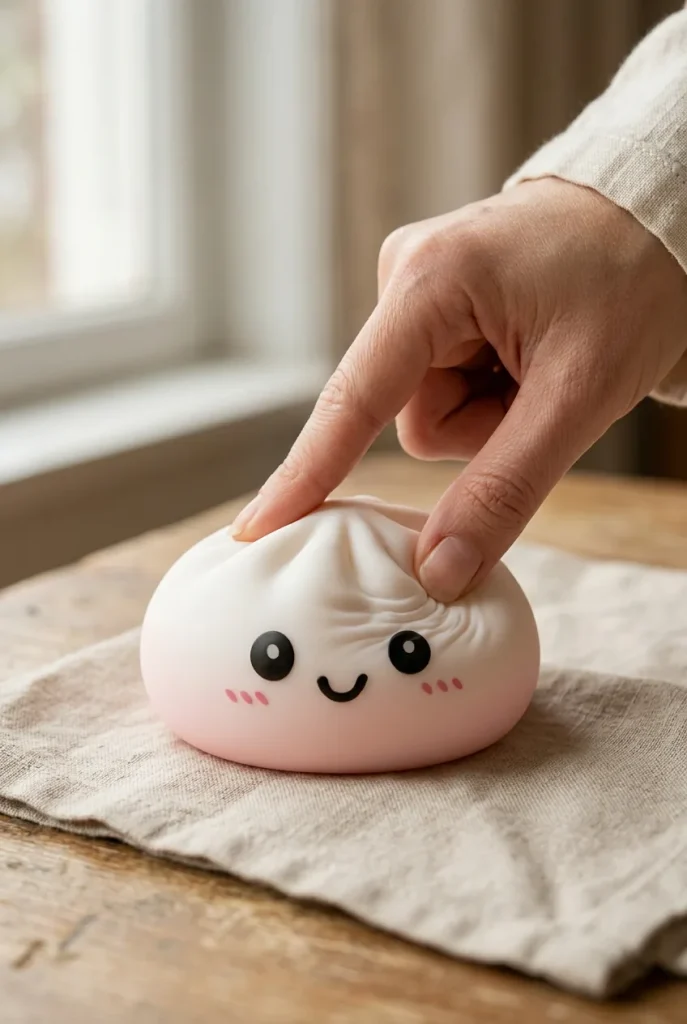 Dumpling Squishy Blanco Nieve apretado entre los dedos