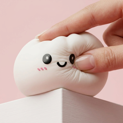 Dumpling Squishy Blanco Nieve — efecto slow-rise, la espuma recupera su forma