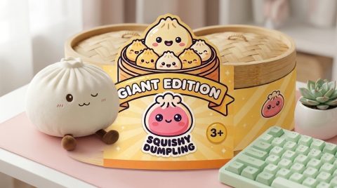Dumpling Squishy Toy Blanco XXL en un ambiente de escritorio