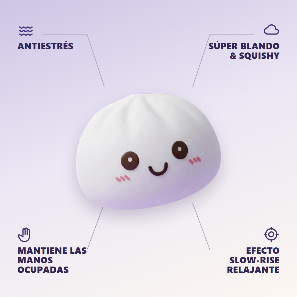 Dumpling Squishy Luz Nocturna Blanca Lunar — antiestrés, ultra blando, efecto slow-rise