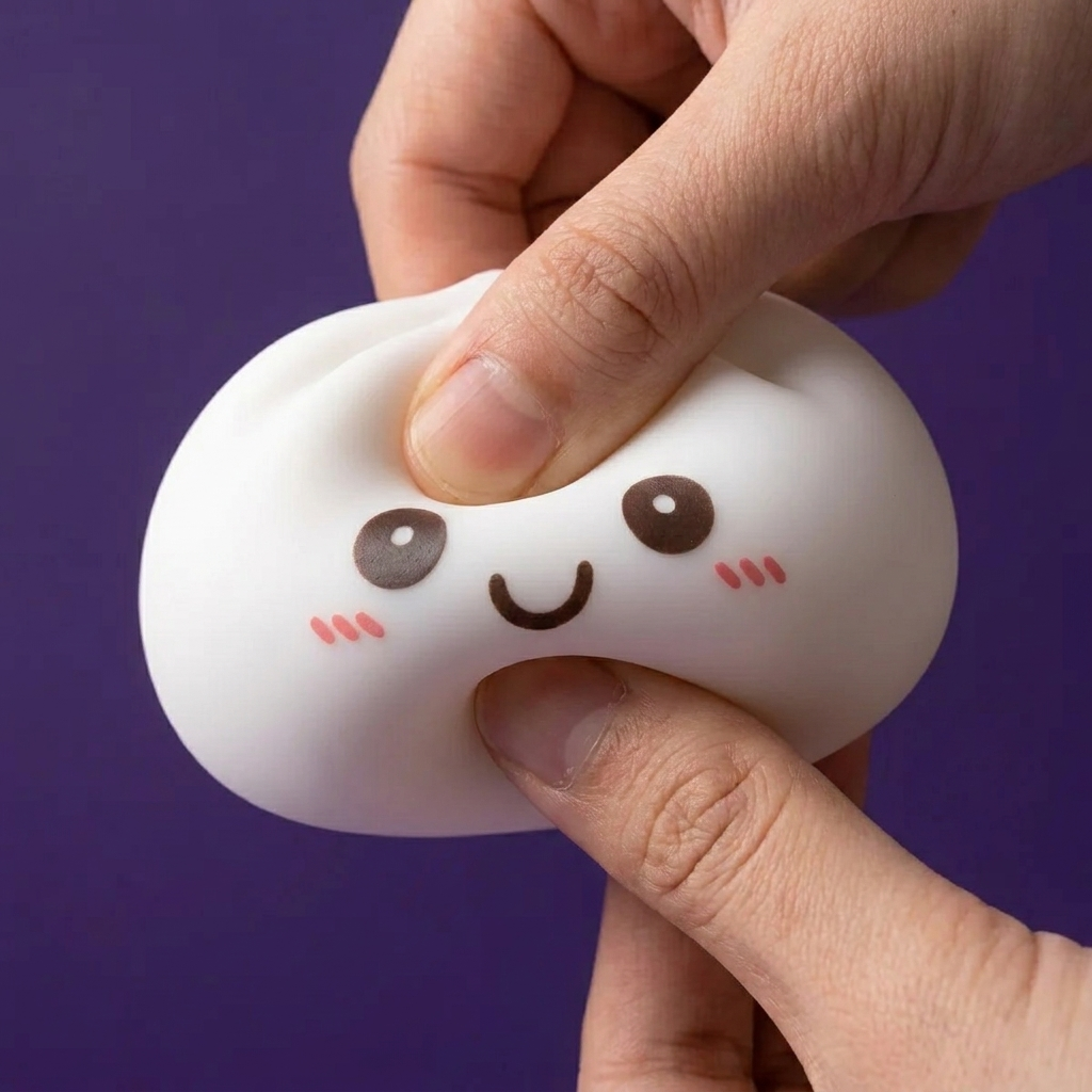 Dumpling Squishy Luz Nocturna Blanca Lunar — efecto slow-rise, la espuma recupera su forma