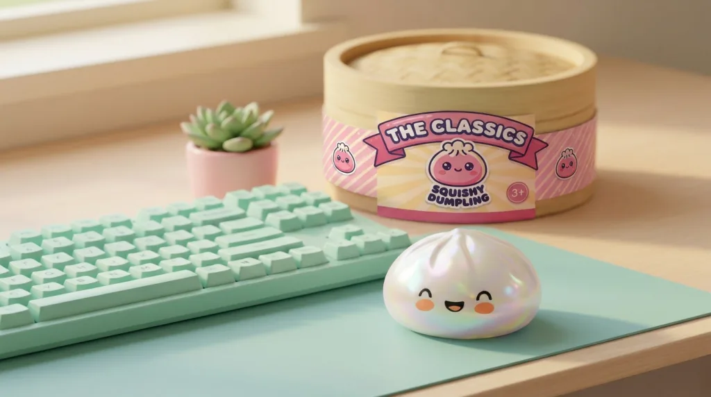 Dumpling Squishy Blanco Nube Único en un ambiente de escritorio