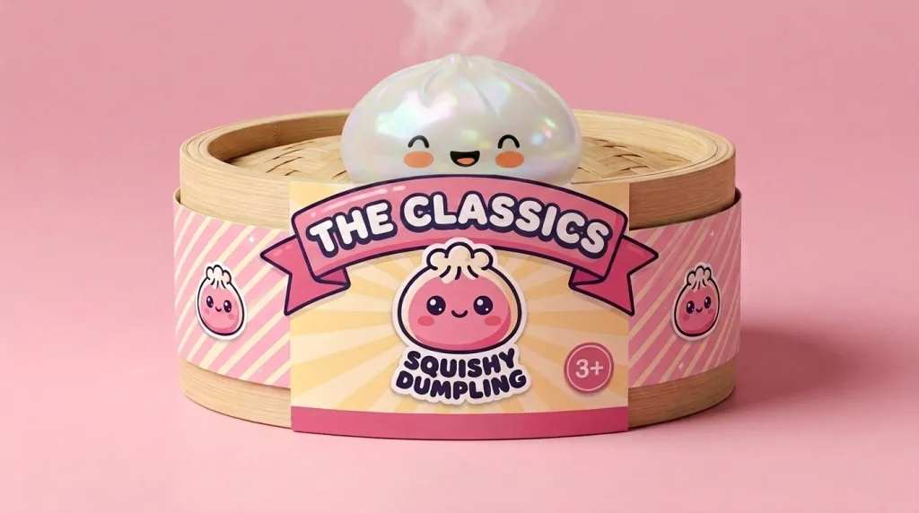 Dumpling Squishy Blanco Nube Único en su cesta de vapor de bambú