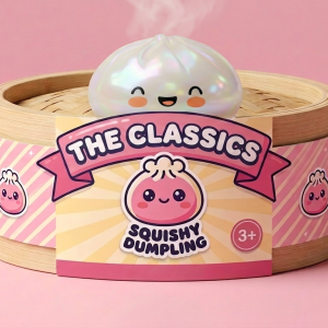 Dumpling Squishy Blanco Nube Único en su cesta de vapor de bambú