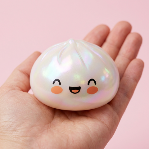 Dumpling Squishy Blanco Nube Único en la mano, tamaño real