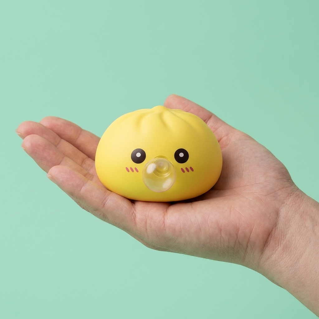 Jumbo Dumpling Squishy Amarillo Gigante en la mano, tamaño real