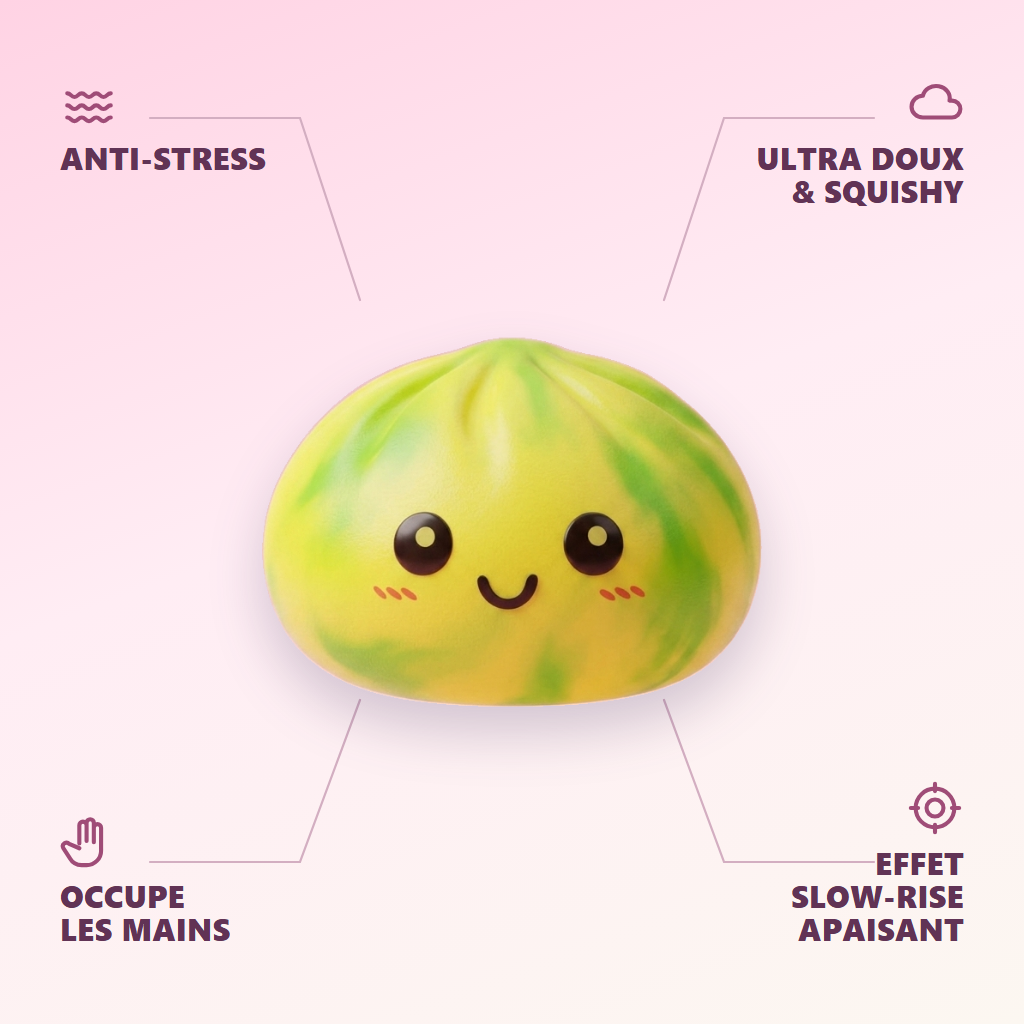Squishy Dumpling Tie Dye Amarillo Limón — antiestrés, ultra blando, efecto slow-rise
