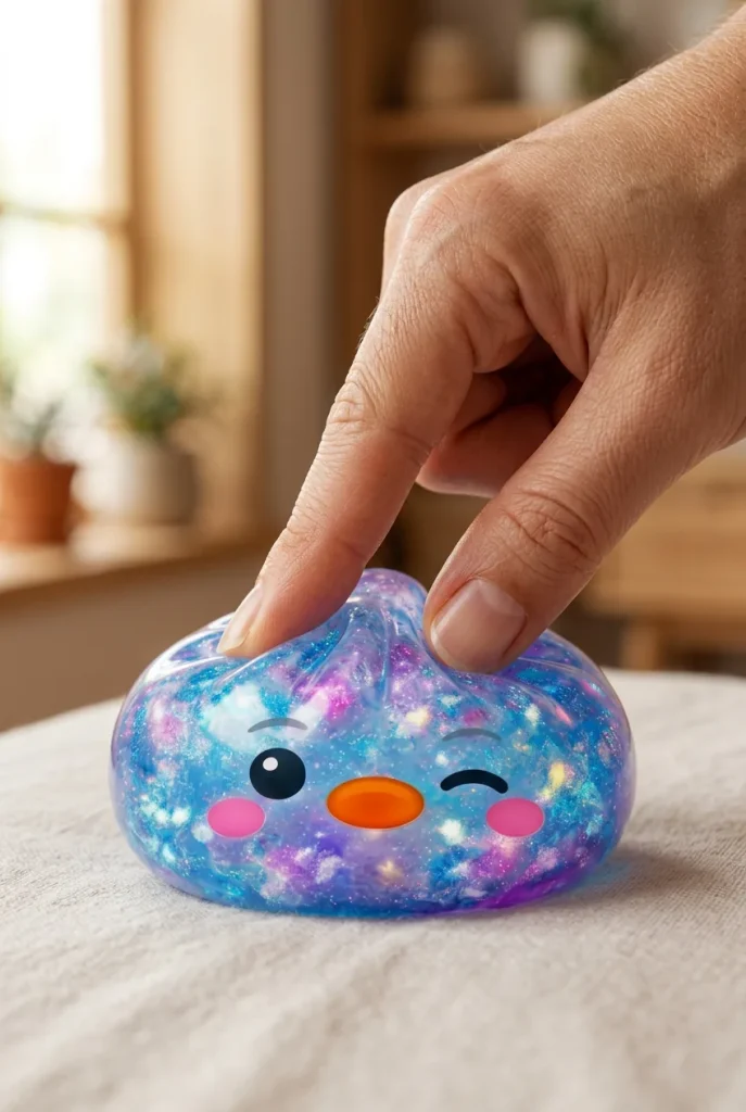 Dumpling Squishy Pingüino Azul Galaxy apretado entre los dedos